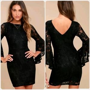 Lulu's Black Lace Flounce Sleeve Dress